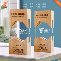 Crystal trophy custom creative solid wood glass trophy medals customized children free lettering excellent staff Trophy