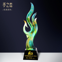 Phoenix Peacock Creative Large Glass Crystal Trophy Customized Business Gifts Enterprise Annual Meeting Awards Trophy