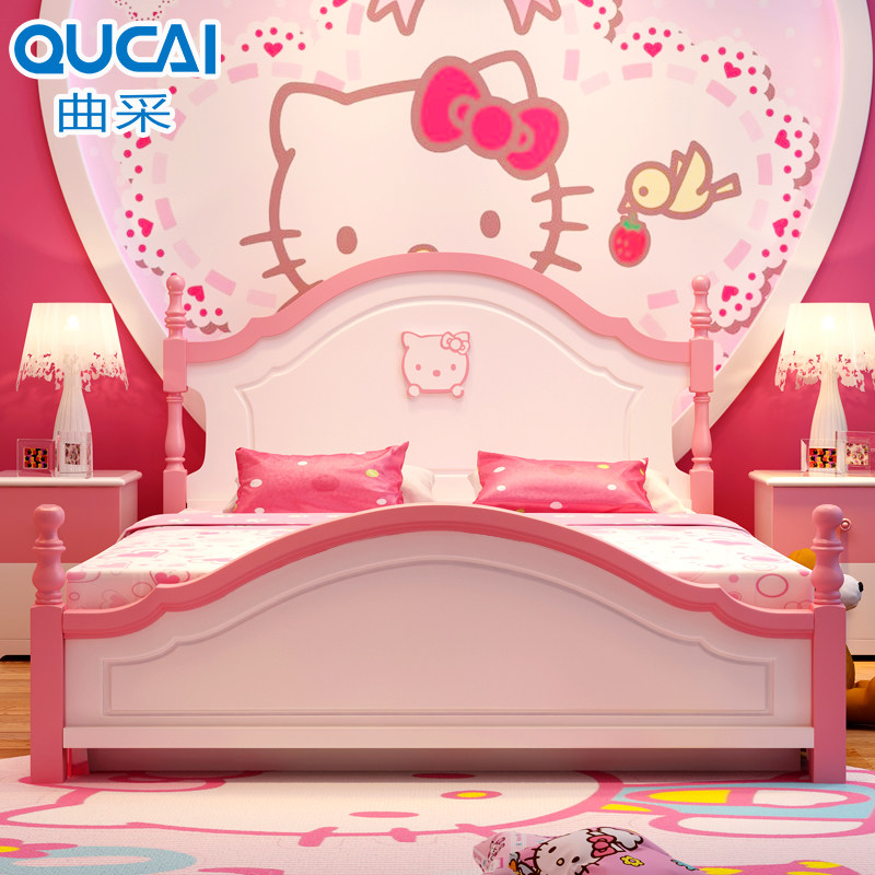Solid wood princess bed children's single bed girl 1 35 m primary school students 1 5 pink 1 2 suite furniture set