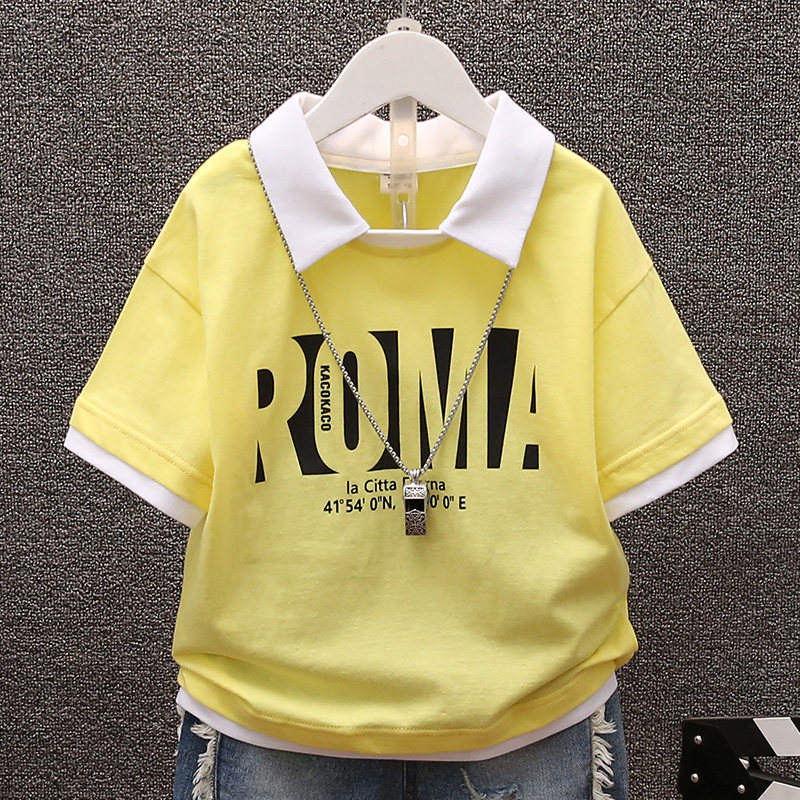 Tide Card Boy Clothing Summer New Printed Boy Short Sleeve T-Shirt Han Edition Children CUHK Tong Polo Shirt Half Sleeve T