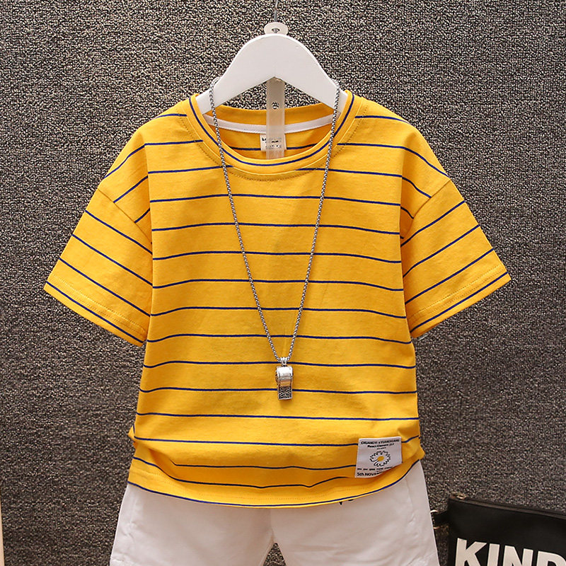 Boys' cotton short-sleeved t-shirt children's clothing 2022 summer new western style striped casual tops all-match children's half-sleeved t