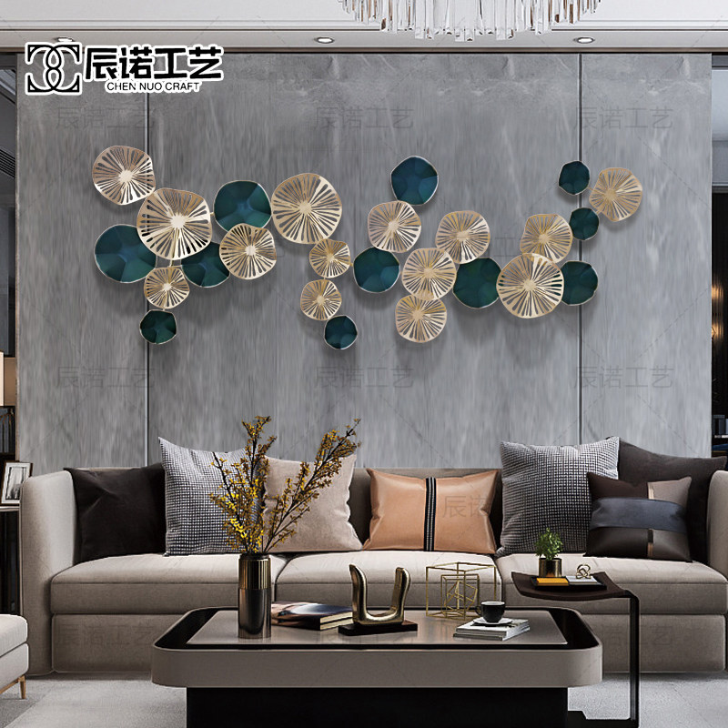 Nordic living room sofa wall decoration wrought iron lotus leaf wall decoration restaurant wall hanging background wall creative wall decoration pendant