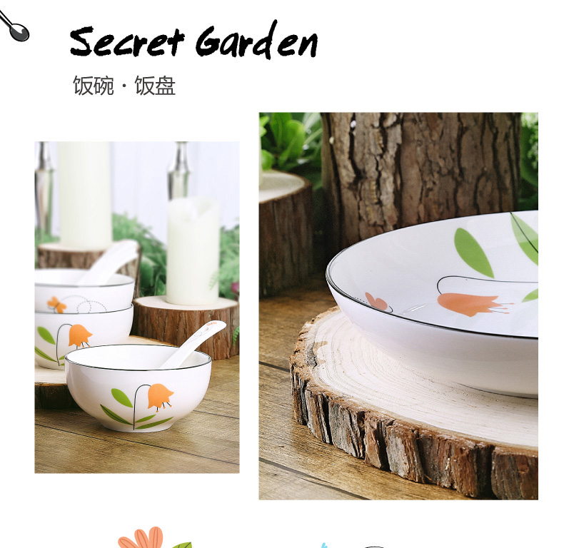 The Secret garden ceramics tableware dishes suit household of 4 Chinese ipads porcelain tableware suit dishes chopsticks combination