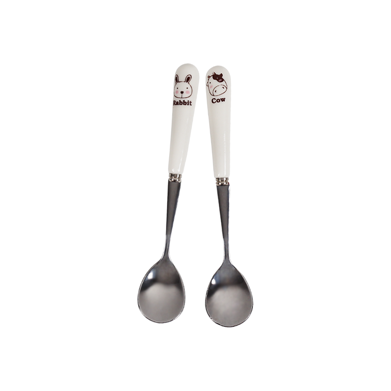 Cartoon stainless steel spoon, ceramic long - handled spoon stir baby see spoons creative lovely stainless steel coffee spoon