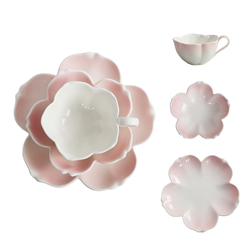 Cherry blossom put cup small European - style key-2 luxury ceramic coffee cups and saucers suit household afternoon tea tea set suit flower tea cups