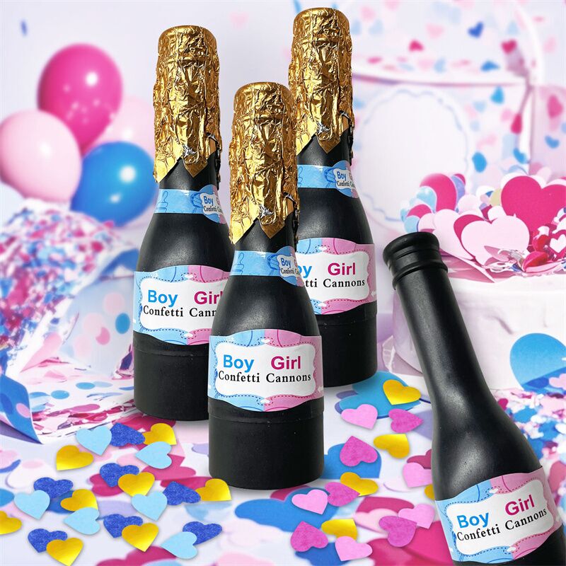 Boy or Girl Gender Reveal Party Champagne Bottle Confetti Cannon Love Confetti Gender Reveal Event Atmosphere Decoration