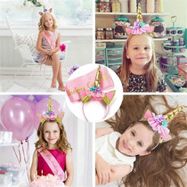 Children Unicorn Hair Hoop Christmas Head Accessories Birthday Party Baby Hair Accessories Birthday Girl Pink Etiquette Belt