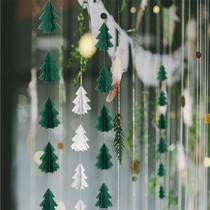 10 solid mini small Christmas tree paper strapless flowers hanging flag Christmas scene decorations party arranged supplies