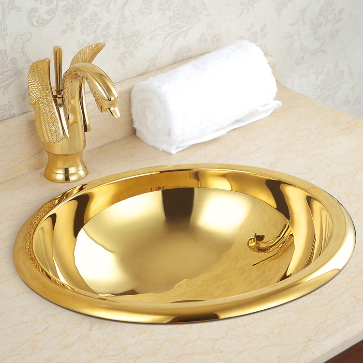 European-style countertop golden washbasin all-copper washbasin hotel art basin powder room creative washbasin round