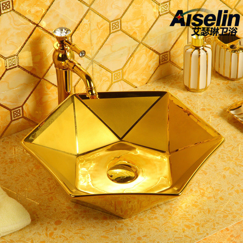 Eurostyle Golden Terrace Basin Ceramic Art Washbasin Small Size Home Dressing Room Hotel Personality Washout Face Pool