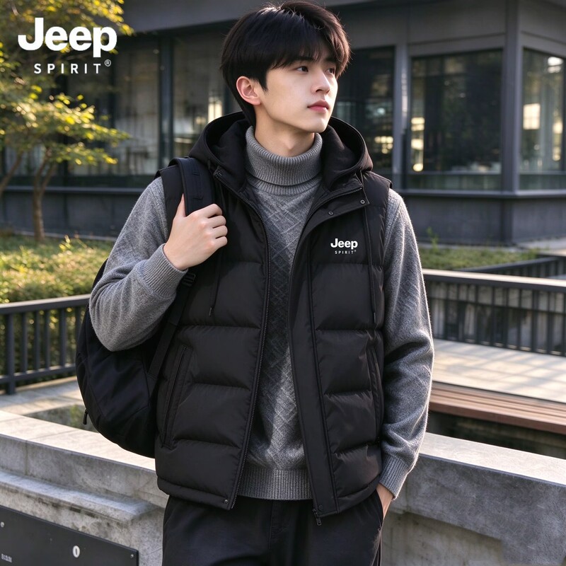 Jeep Spirt Jeep Youth Vest Men's Autumn and Winter New Trendy Sleeveless Vest Student Hooded Jacket Jeep Spirt Jeep Youth Vest Men's Autumn and Winter New Trendy Sleeveless Vest Student Hooded Jacket