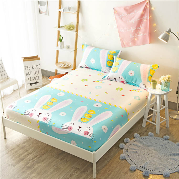 Giường cotton giường đơn 1,5 / 1,8 m Giường bọc nệm Simmons hoạt hình trải giường bằng vải bông chống trượt ga chun trải giường	