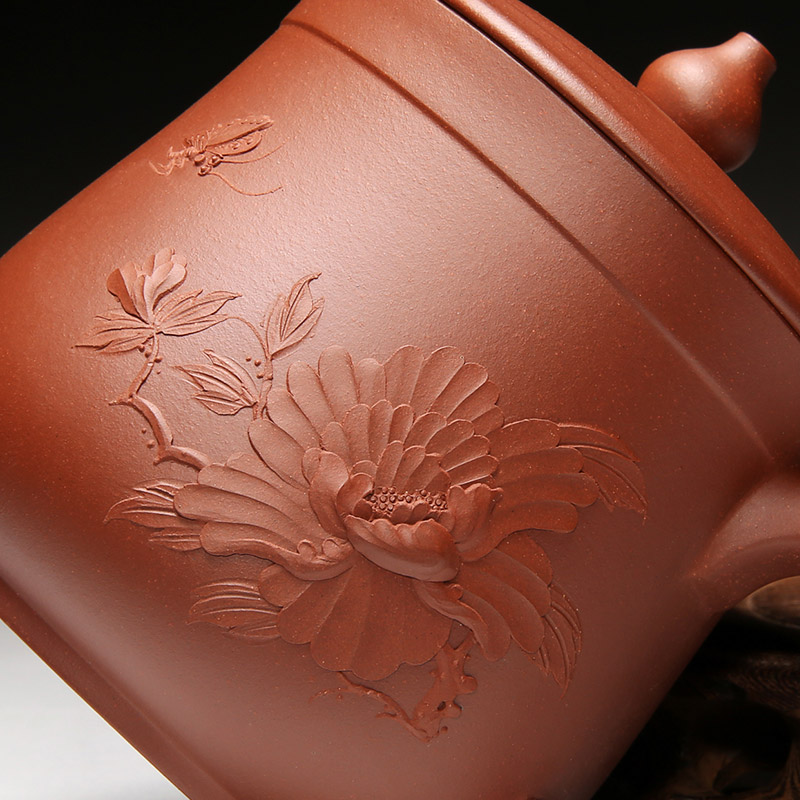 Statute of mud TaoGe yixing purple sand cup run of mine ore peony cup cup tea cups with cover the qing cement office by hand