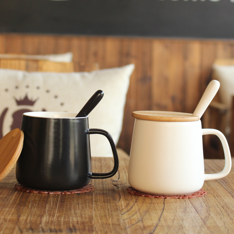 Ceramic Mug with Lid and Spoon, Large Capacity Couple's Water Cup, Simple Office Coffee Cup, Tea Cup