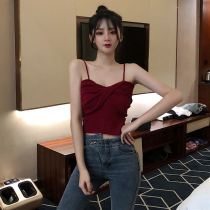 Net Red sling careful machine bottoming sexy outside wearing Hong Kong style cross-chest knitted top with small vest wrapped chest