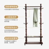 Solid wood clothes hanger floor-standing bedroom coat rack American style clothes hanger European style large clothes rack mobile living room Chinese style