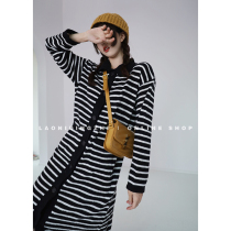 Wei Yanni Santa Rita2021 autumn long sleeve lapel long commuter striped cardigan sweater women