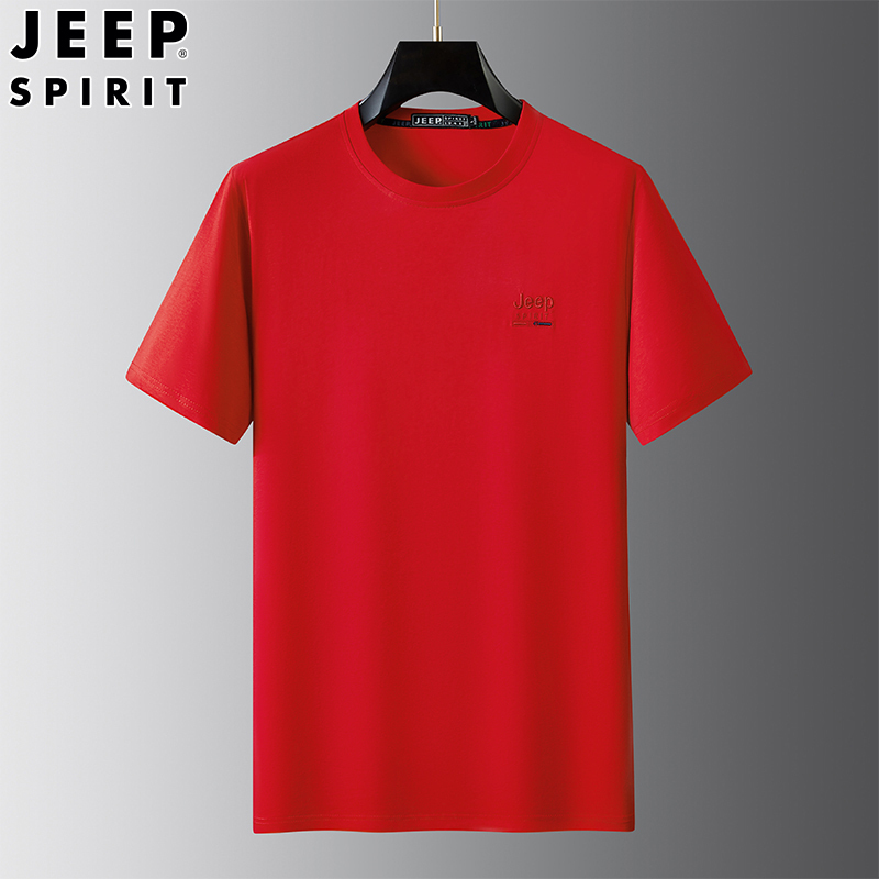 Jeep Red Short-Sleeved T-Shirt Men's Summer New Loose Half-Sleeved Round Neck Casual Sports Top for Men