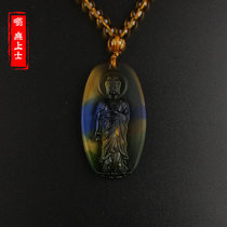 Seven-colored glazed Amitaba Buddha pendant with glazed necklace Buddhist amulet and a pendant of the ancient French glazed pendant