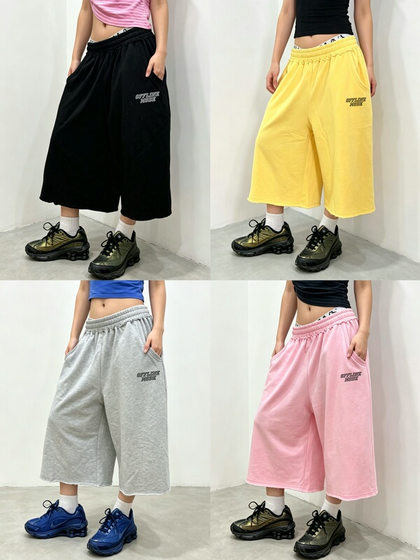 Offlinemode Summer Thin Water-Resistant Cropped Pants Wide-Leg Loose Sweatpants Street Dance Outfit American Casual Style