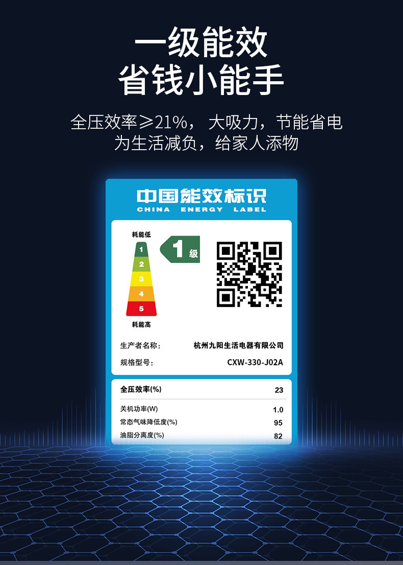 九阳 J02S 自清洗侧吸油烟机 升级19m³吸力 1级能效 图15