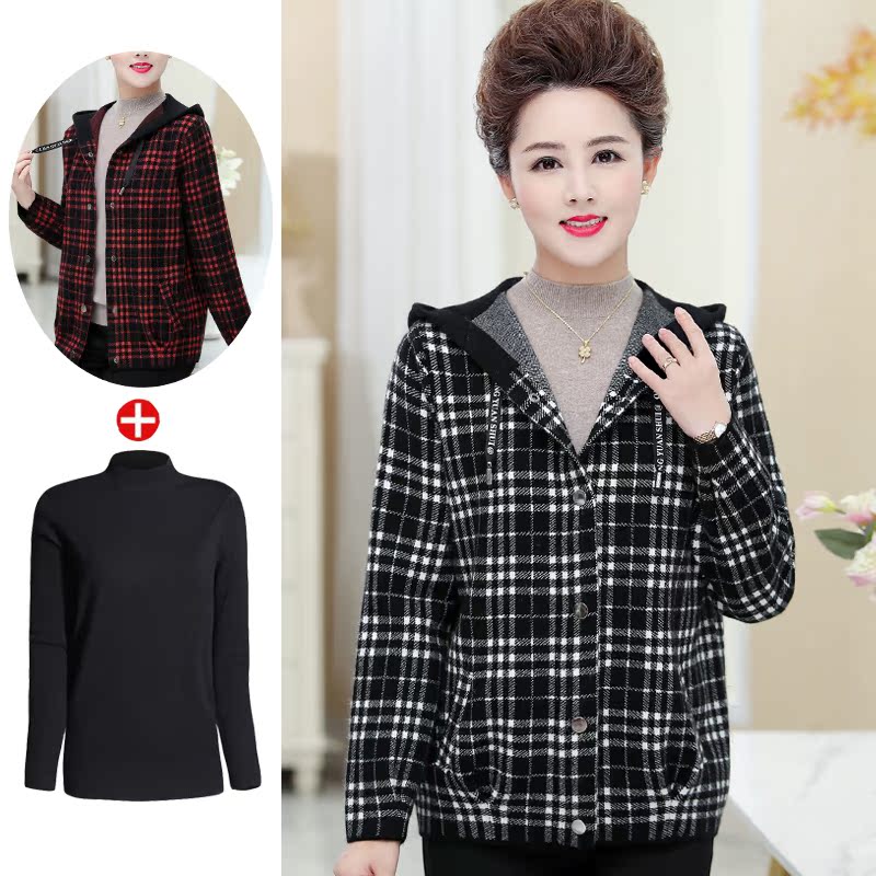 Mrs. Wide and fat cashmere hooded jacket foreign pie fat mother autumn fashion coat middle-aged women's wool cardigan coat