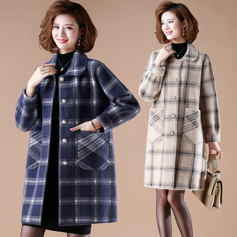 Yang Pi Fat Mother Fat Double - sided Cashmere Coat Added 200 pounds of middle - aged female Mink coat