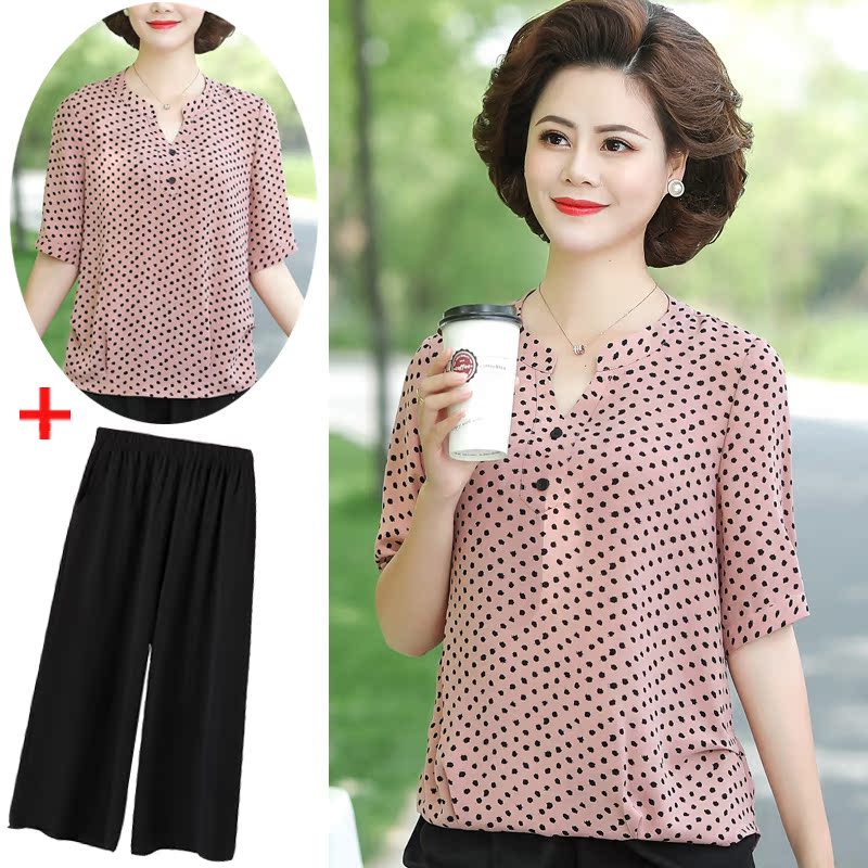 Middle Aged Woman Real Silk Blouse Clothes Fashion Short Shirt Plus Fattening Up Overweight Mom Summer Loaded Mulberry Silk Short Sleeve T Shirt