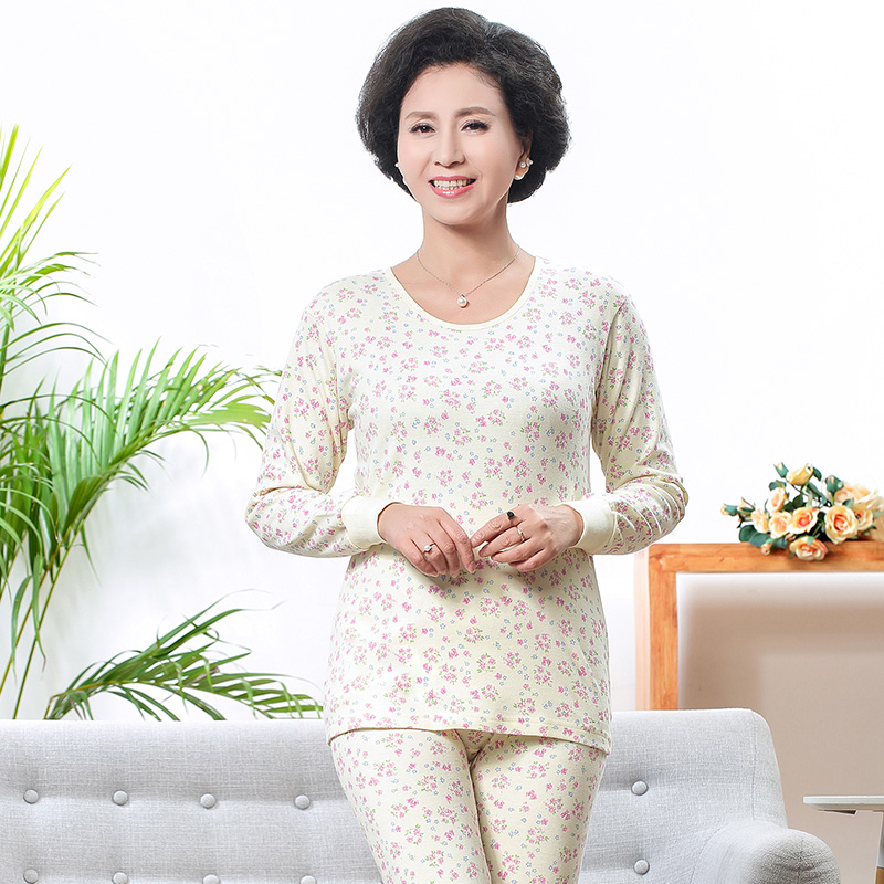 Nam Cực 100cotton T-cổ áo womens quần quần áo mùa thu mùa thu thiết mỏng lót ấm trung niên áo len bông