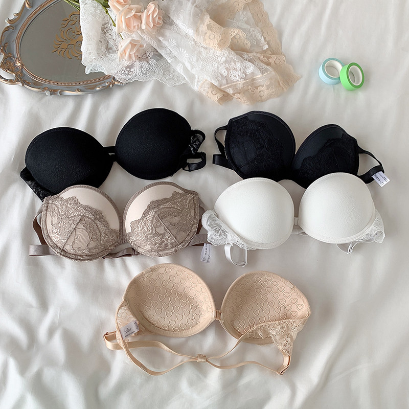 Small chest gathered with steel ring sexy strapless bra lace underwear women's summer all-match vest type invisible bra
