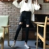 Han Feng Chic eo cao thon gọn quần lọt khe đen quần jeans đơn giản giản dị chân hoang quần 9 quần nữ