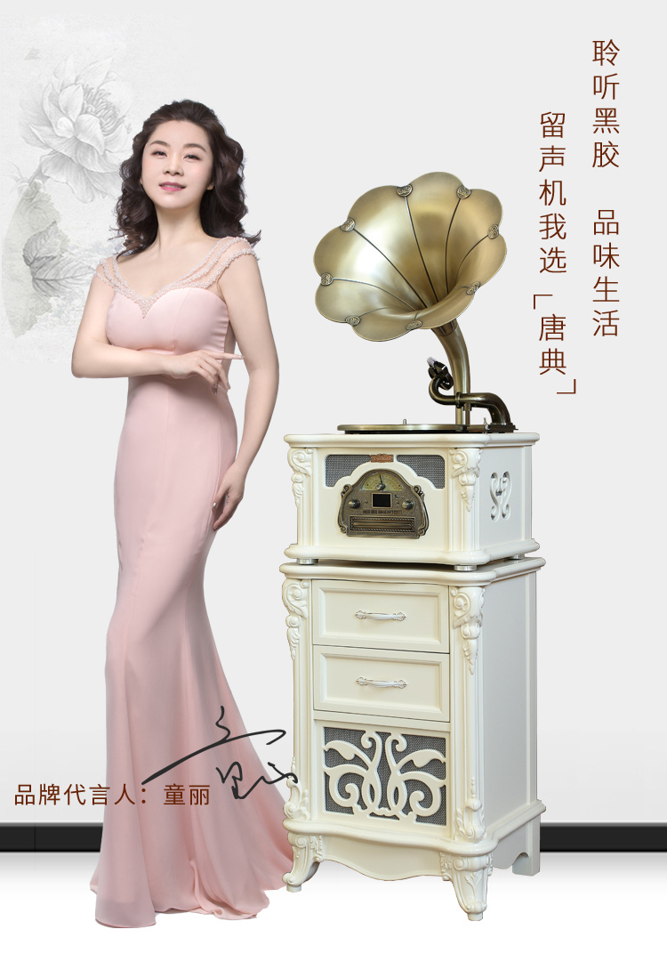 mua đầu đĩa than Vintage vinyl ghi máy nghe nhạc phong cách châu Âu trang trí phòng khách lớn sừng retro phonograph rắn gỗ cổ ghi - Máy hát 	đầu đĩa than tốt nhất