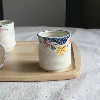 Green Maple Leaf ceramic water Cup Japanese snowflake hand-painted tea cup tea cup health Cup creative characteristic household dining room