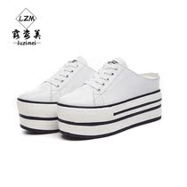 Thick-soled muffin semi-drag slippers womens shoes ins trendy shoes Baotou 2019 autumn new shoes