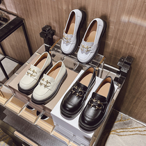 A pedal loafers women 2021 New bv leather thick soled shoes metal buckle British small leather shoes pine cake shoes women