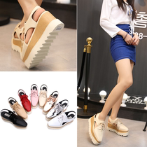 Fang head cake shoes women summer 2021 thick soled sandals European and American leather pine cake bottom womens shoes tide strappy back empty single shoes