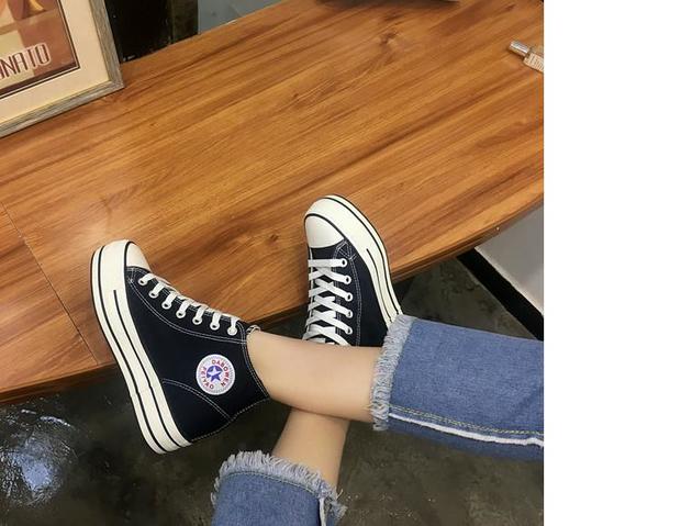 Giày nữ màu đen thuần khiết 2018 Giày vải cao cấp nữ tăng phiên bản Hàn Quốc của giày đế dày đế dày công sở tất cả giày màu đen giầy da nữ