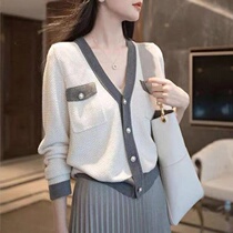 Xiaoxiangfeng V-neck cashmere short white knitted cardigan womens spring and autumn outerwear sweater thin coat wool top
