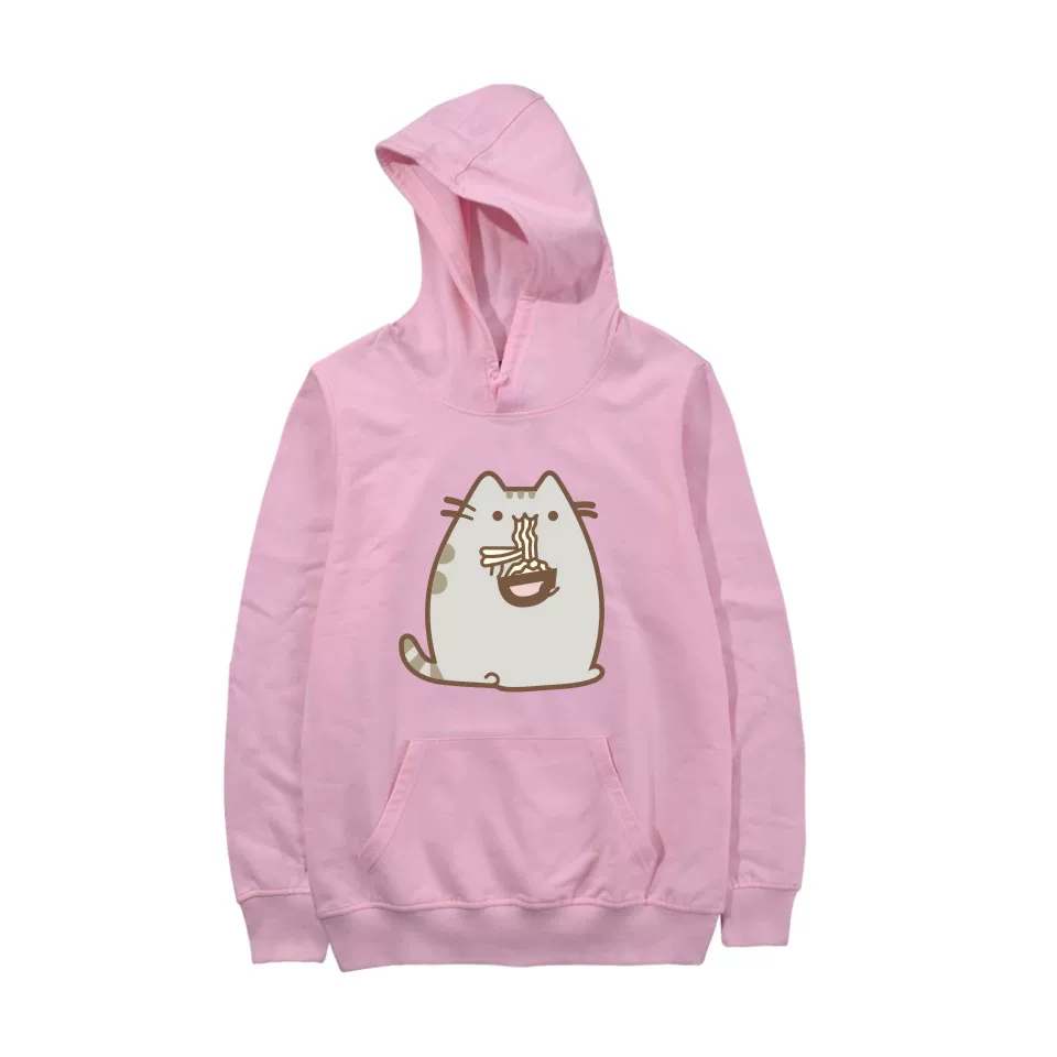 Худи-пуловер унисекс, аниме 2D с принтом кота в стиле pusheen, на заказ, размеры XXS–4XL