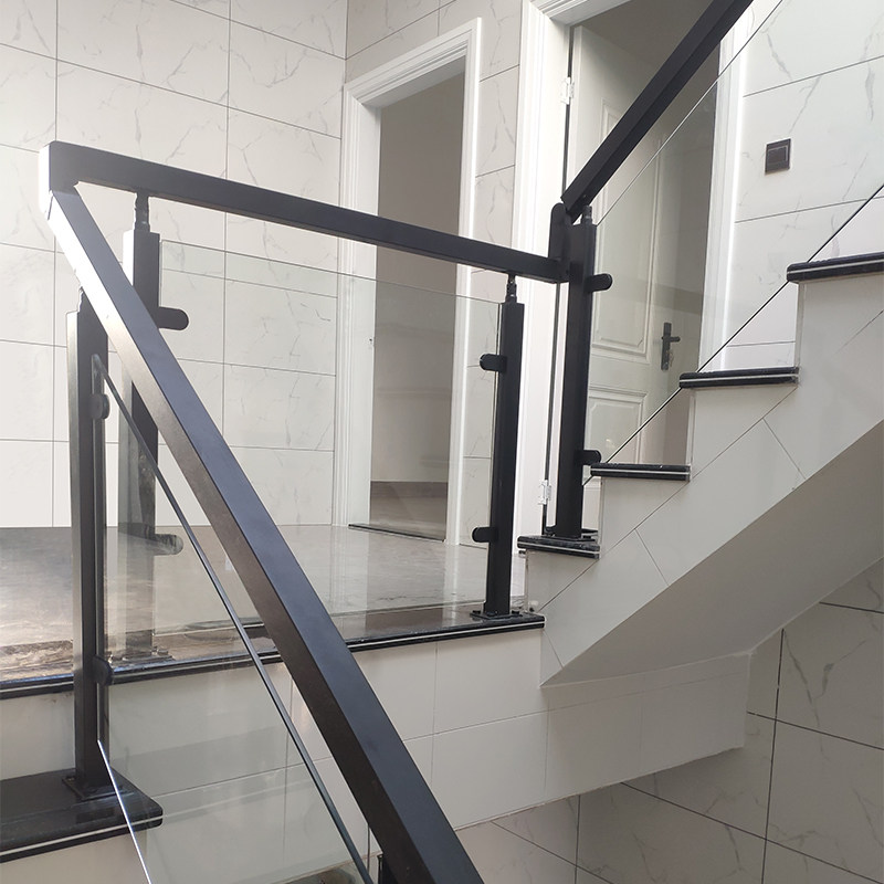 Stair handrail guardrail self-installed tempered glass attic indoor railing baked black paint simple stainless steel square tube column
