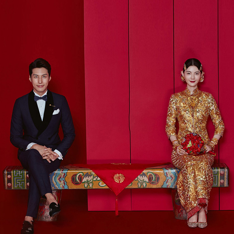 Xiuhe Huafu Ancient Style Retro National Tide Shooting Props Long Bench Double Qing Dynasty Wall Beam Colored Drum Lantern