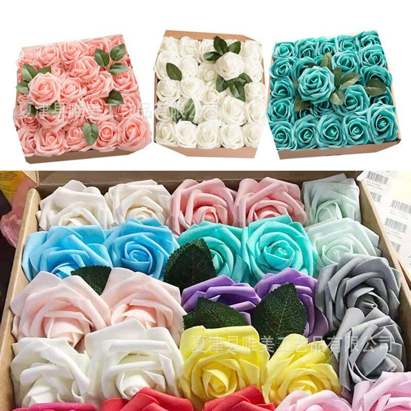 Amazon box 8CM simulation rose with leaves plus blossom European PE foam DIY material