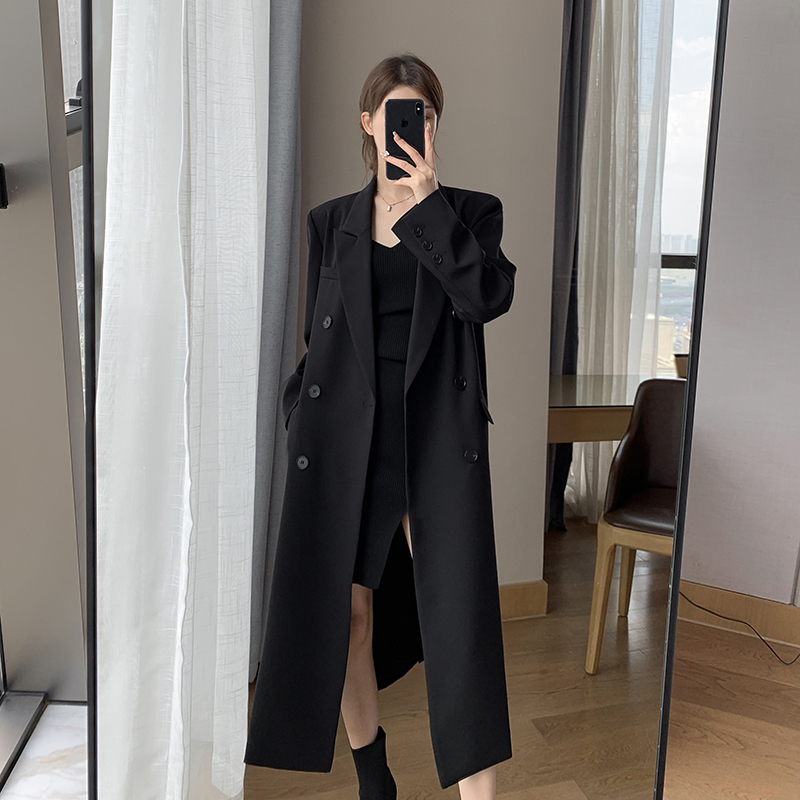 Guoge's Black Suit-Style Trench Coat for Women, 2026 Autumn New High-End Elegant Hepburn-Style Mid-Length Coat Guoge's Black Suit-Style Trench Coat for Women, 2026 Autumn New High-End Elegant Hepburn-Style Mid-Length Coat