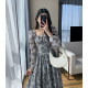 Guoge custom jacquard dress female 2023 spring new long-sleeved French light luxury thin square collar mid-length skirt