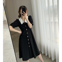 Goo Custom Black Dress Dress Woman 2022 Summer New Cashew Slim Temperament Long With Knee-small Black Dress
