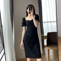Goothic Custom Black Dress Dress Woman 2022 Summer New square collar French style retro Hepburn Ethos Little Black Dress