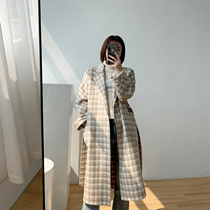 Gogo custom houndstooth double-sided cashmere coat womens 2020 spring new Korean mid-length woolen coat