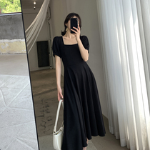 Goothic Custom Black Dress Dress Woman 2022 Summer new French style retro Hepburn Square Collar Temperament Little Black Dress