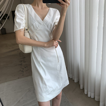Goo Custom White Dress Dress Woman 2022 New Summer Dress Design Sensation V Collar Cashew Slim Temperament Short Dress