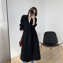 Gogo custom black double-sided cashmere coat womens mid-length 2020 spring new Korean temperament woolen coat